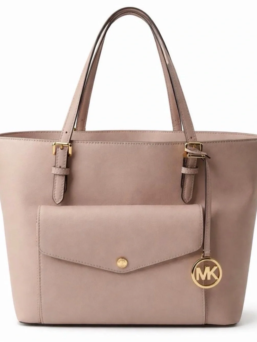 Michael Kors Jet Set Travel Leather Tote Bag Blush Pink Large Gold Charm